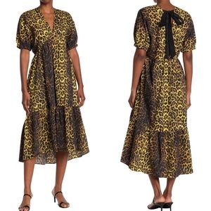 NEW - TOPSHOP Leopard Print Cotton Midi Dress Size 10